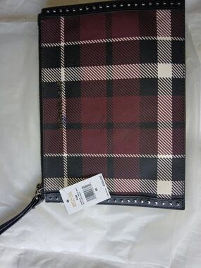 Plaid Wristlet Clutch in Burgundy and Black